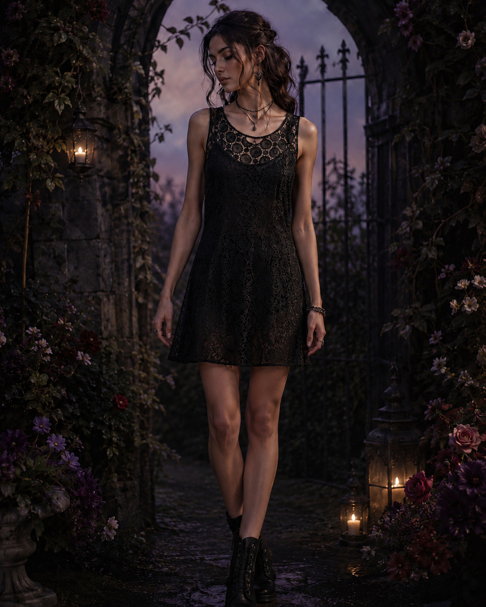 Black Sheer Lace Mesh Dress Dark Fairy Vampirecore Witchy Romantic Goth Small